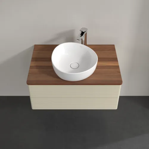 Bild von VILLEROY BOCH Antao Waschbeckenunterschrank, mit Beleuchtung, 2 Auszüge, 800 x 360 x 500 mm, Front mit Struktur, Silk Grey Matt Lacquer / Warm Walnut #L19152HJ