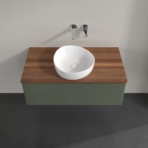 Bild von VILLEROY BOCH Antao Waschbeckenunterschrank, mit Beleuchtung, 2 Auszüge, 1000 x 360 x 500 mm, Front ohne Struktur, Leaf Green Matt Lacquer / Warm Walnut #L20012HL