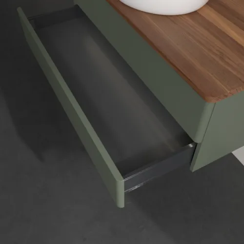 Bild von VILLEROY BOCH Antao Waschbeckenunterschrank, mit Beleuchtung, 2 Auszüge, 1000 x 360 x 500 mm, Front ohne Struktur, Leaf Green Matt Lacquer / Warm Walnut #L20012HL