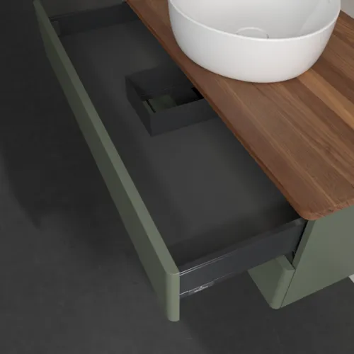 Bild von VILLEROY BOCH Antao Waschbeckenunterschrank, mit Beleuchtung, 2 Auszüge, 1000 x 360 x 500 mm, Front ohne Struktur, Leaf Green Matt Lacquer / Warm Walnut #L20012HL