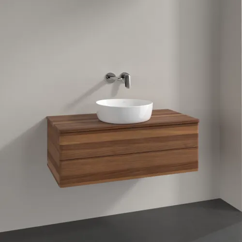 Bild von VILLEROY BOCH Antao Waschbeckenunterschrank, mit Beleuchtung, 2 Auszüge, 1000 x 360 x 500 mm, Front ohne Struktur, Warm Walnut / Warm Walnut #L20012HM