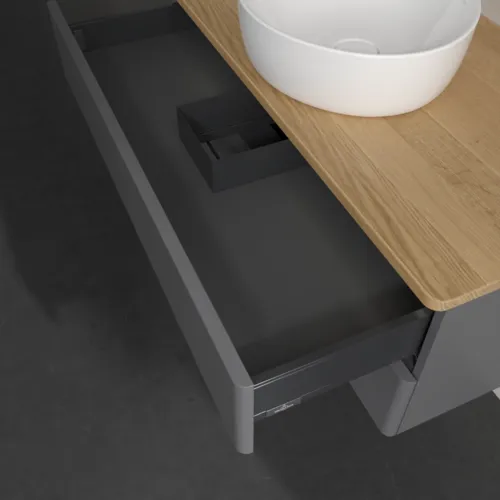VILLEROY BOCH Antao Waschbeckenunterschrank, mit Beleuchtung, 2 Auszüge, 1000 x 360 x 500 mm, Front ohne Struktur, Anthracite Matt Lacquer / Honey Oak #L20011GK, Bild 7