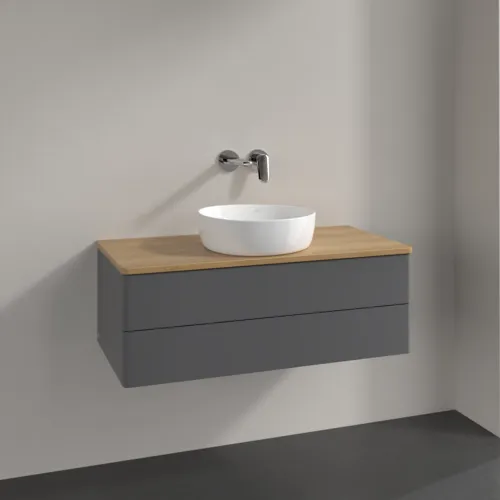 VILLEROY BOCH Antao Waschbeckenunterschrank, mit Beleuchtung, 2 Auszüge, 1000 x 360 x 500 mm, Front ohne Struktur, Anthracite Matt Lacquer / Honey Oak #L20011GK, Bild 2