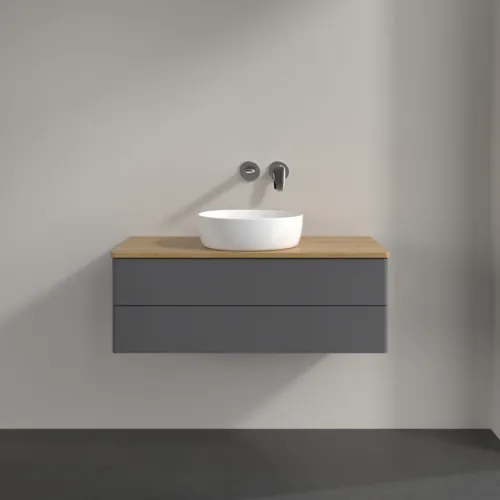 VILLEROY BOCH Antao Waschbeckenunterschrank, mit Beleuchtung, 2 Auszüge, 1000 x 360 x 500 mm, Front ohne Struktur, Anthracite Matt Lacquer / Honey Oak #L20011GK, Bild 3