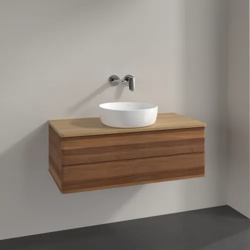 Bild von VILLEROY BOCH Antao Waschbeckenunterschrank, mit Beleuchtung, 2 Auszüge, 1000 x 360 x 500 mm, Front ohne Struktur, Warm Walnut / Honey Oak #L20011HM