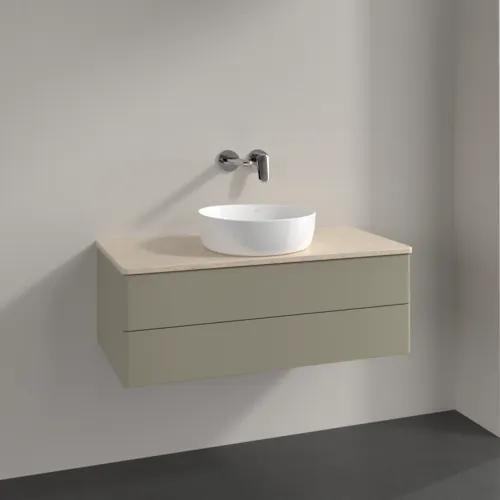 Bild von VILLEROY BOCH Antao Waschbeckenunterschrank, mit Beleuchtung, 2 Auszüge, 1000 x 360 x 500 mm, Front ohne Struktur, Stone Grey Matt Lacquer / Botticino #L20013HK