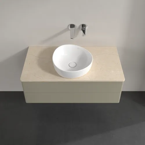 Bild von VILLEROY BOCH Antao Waschbeckenunterschrank, mit Beleuchtung, 2 Auszüge, 1000 x 360 x 500 mm, Front ohne Struktur, Stone Grey Matt Lacquer / Botticino #L20013HK