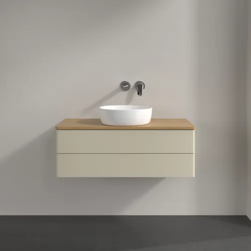Bild von VILLEROY BOCH Antao Waschbeckenunterschrank, mit Beleuchtung, 2 Auszüge, 1000 x 360 x 500 mm, Front ohne Struktur, Silk Grey Matt Lacquer / Honey Oak #L20011HJ