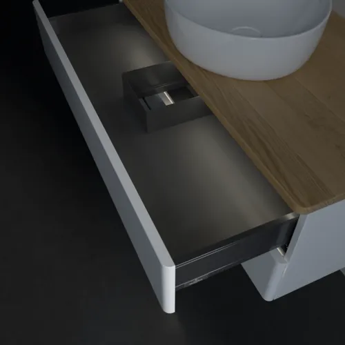 Bild von VILLEROY BOCH Antao Waschbeckenunterschrank, mit Beleuchtung, 2 Auszüge, 1000 x 360 x 500 mm, Front ohne Struktur, White Matt Lacquer / Honey Oak #L20011MT