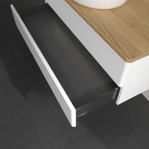 Bild von VILLEROY BOCH Antao Waschbeckenunterschrank, mit Beleuchtung, 2 Auszüge, 1000 x 360 x 500 mm, Front ohne Struktur, White Matt Lacquer / Honey Oak #L20011MT