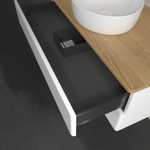 Bild von VILLEROY BOCH Antao Waschbeckenunterschrank, mit Beleuchtung, 2 Auszüge, 1000 x 360 x 500 mm, Front ohne Struktur, White Matt Lacquer / Honey Oak #L20011MT