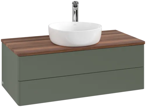 Зображення з  VILLEROY BOCH Antao Vanity unit, with lighting, 2 pull-out compartments, 1000 x 360 x 500 mm, Front without structure, Leaf Green Matt Lacquer / Warm Walnut #L20052HL