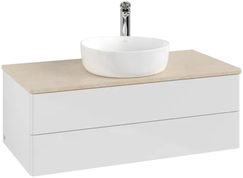 Зображення з  VILLEROY BOCH Antao Vanity unit, with lighting, 2 pull-out compartments, 1000 x 360 x 500 mm, Front without structure, Glossy White Lacquer / Botticino #L20053GF