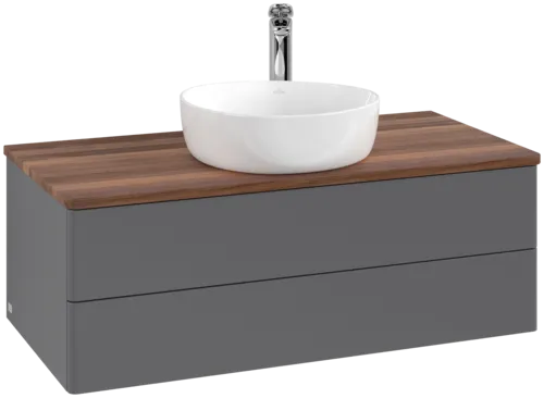Зображення з  VILLEROY BOCH Antao Vanity unit, with lighting, 2 pull-out compartments, 1000 x 360 x 500 mm, Front without structure, Anthracite Matt Lacquer / Warm Walnut #L20052GK