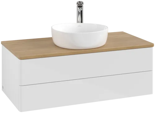 Зображення з  VILLEROY BOCH Antao Vanity unit, with lighting, 2 pull-out compartments, 1000 x 360 x 500 mm, Front without structure, Glossy White Lacquer / Honey Oak #L20051GF