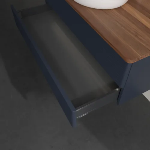 Bild von VILLEROY BOCH Antao Waschbeckenunterschrank, mit Beleuchtung, 2 Auszüge, 1000 x 360 x 500 mm, Front mit Struktur, Midnight Blue Matt Lacquer / Warm Walnut #L20152HG