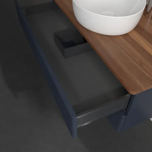 Bild von VILLEROY BOCH Antao Waschbeckenunterschrank, mit Beleuchtung, 2 Auszüge, 1000 x 360 x 500 mm, Front mit Struktur, Midnight Blue Matt Lacquer / Warm Walnut #L20152HG