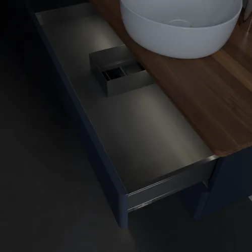 Bild von VILLEROY BOCH Antao Waschbeckenunterschrank, mit Beleuchtung, 2 Auszüge, 1000 x 360 x 500 mm, Front mit Struktur, Midnight Blue Matt Lacquer / Warm Walnut #L20152HG