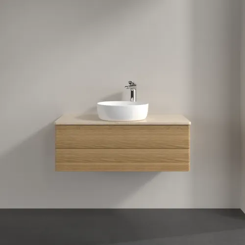 Bild von VILLEROY BOCH Antao Waschbeckenunterschrank, mit Beleuchtung, 2 Auszüge, 1000 x 360 x 500 mm, Front mit Struktur, Honey Oak / Botticino #L20153HN