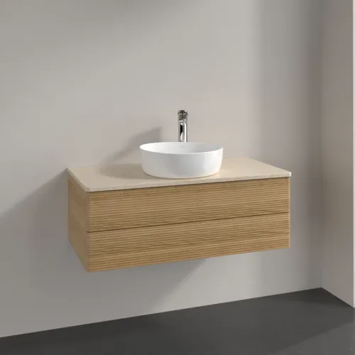 Bild von VILLEROY BOCH Antao Waschbeckenunterschrank, mit Beleuchtung, 2 Auszüge, 1000 x 360 x 500 mm, Front mit Struktur, Honey Oak / Botticino #L20153HN