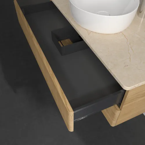 Bild von VILLEROY BOCH Antao Waschbeckenunterschrank, mit Beleuchtung, 2 Auszüge, 1000 x 360 x 500 mm, Front mit Struktur, Honey Oak / Botticino #L20153HN