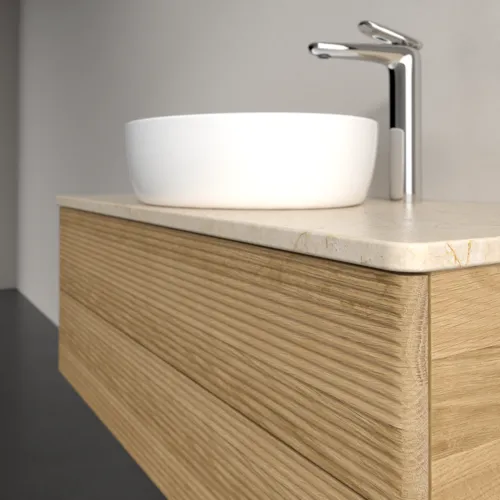 Bild von VILLEROY BOCH Antao Waschbeckenunterschrank, mit Beleuchtung, 2 Auszüge, 1000 x 360 x 500 mm, Front mit Struktur, Honey Oak / Botticino #L20153HN