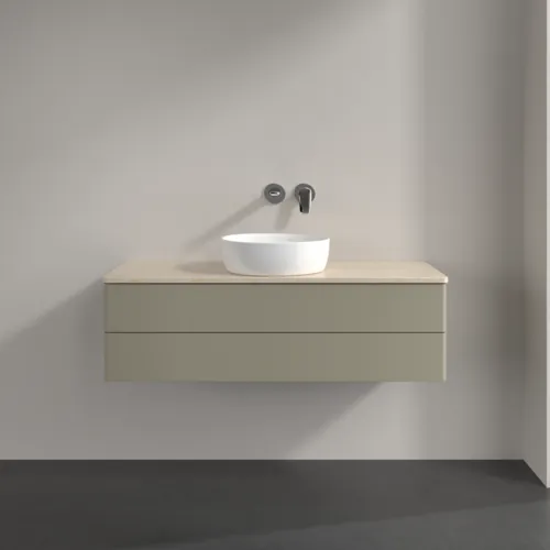 Bild von VILLEROY BOCH Antao Waschbeckenunterschrank, mit Beleuchtung, 2 Auszüge, 1200 x 360 x 500 mm, Front ohne Struktur, Stone Grey Matt Lacquer / Botticino #L21013HK