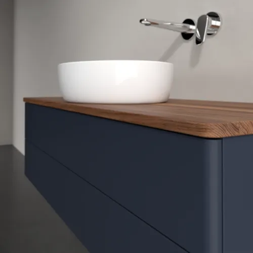 Bild von VILLEROY BOCH Antao Waschbeckenunterschrank, mit Beleuchtung, 2 Auszüge, 1200 x 360 x 500 mm, Front ohne Struktur, Midnight Blue Matt Lacquer / Warm Walnut #L21012HG