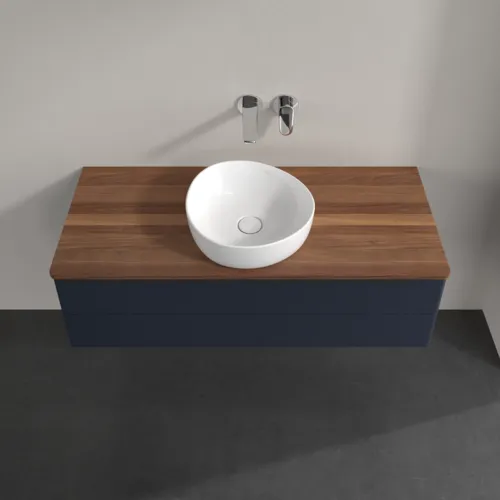 Bild von VILLEROY BOCH Antao Waschbeckenunterschrank, mit Beleuchtung, 2 Auszüge, 1200 x 360 x 500 mm, Front ohne Struktur, Midnight Blue Matt Lacquer / Warm Walnut #L21012HG