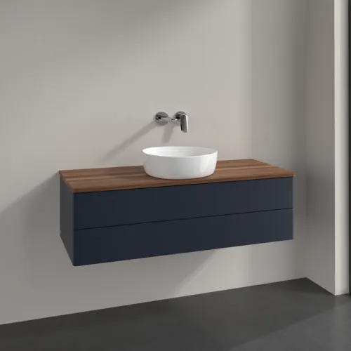 Bild von VILLEROY BOCH Antao Waschbeckenunterschrank, mit Beleuchtung, 2 Auszüge, 1200 x 360 x 500 mm, Front ohne Struktur, Midnight Blue Matt Lacquer / Warm Walnut #L21012HG