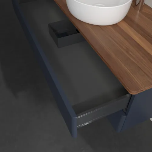 Bild von VILLEROY BOCH Antao Waschbeckenunterschrank, mit Beleuchtung, 2 Auszüge, 1200 x 360 x 500 mm, Front ohne Struktur, Midnight Blue Matt Lacquer / Warm Walnut #L21052HG