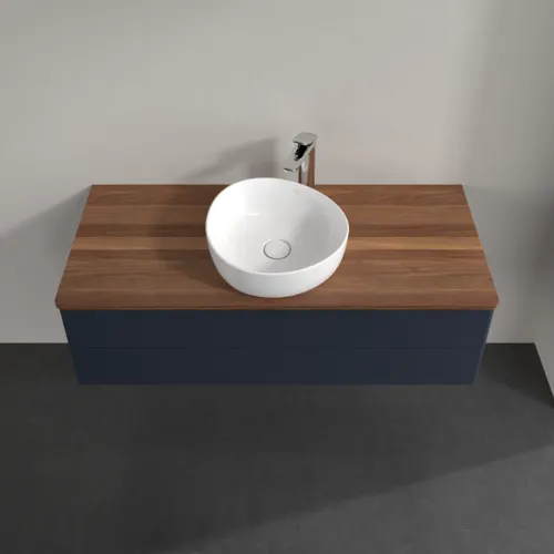 Bild von VILLEROY BOCH Antao Waschbeckenunterschrank, mit Beleuchtung, 2 Auszüge, 1200 x 360 x 500 mm, Front ohne Struktur, Midnight Blue Matt Lacquer / Warm Walnut #L21052HG