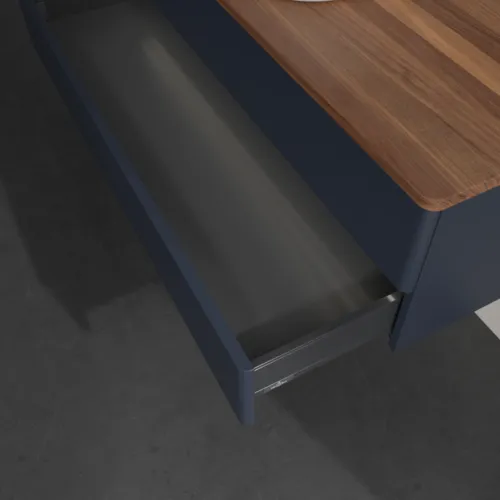 Bild von VILLEROY BOCH Antao Waschbeckenunterschrank, mit Beleuchtung, 2 Auszüge, 1200 x 360 x 500 mm, Front ohne Struktur, Midnight Blue Matt Lacquer / Warm Walnut #L21052HG