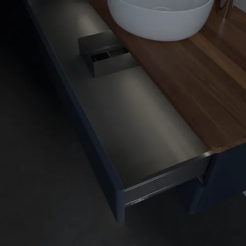 Bild von VILLEROY BOCH Antao Waschbeckenunterschrank, mit Beleuchtung, 2 Auszüge, 1200 x 360 x 500 mm, Front ohne Struktur, Midnight Blue Matt Lacquer / Warm Walnut #L21052HG