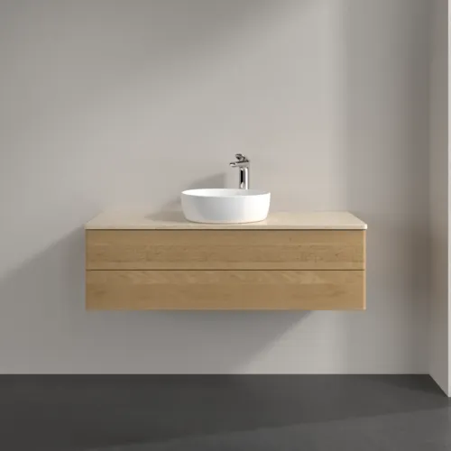 Bild von VILLEROY BOCH Antao Waschbeckenunterschrank, mit Beleuchtung, 2 Auszüge, 1200 x 360 x 500 mm, Front ohne Struktur, Honey Oak / Botticino #L21053HN