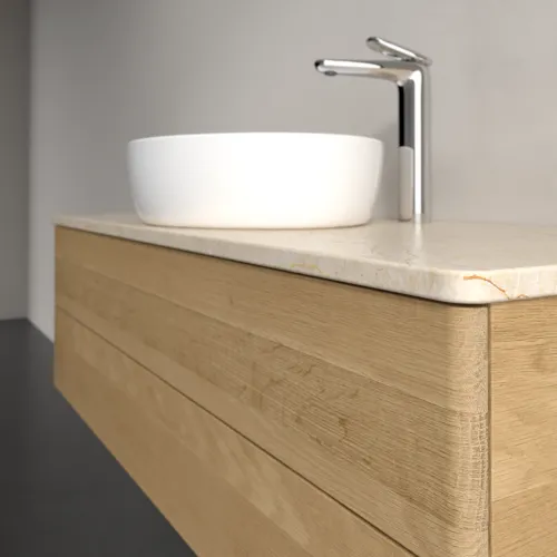 Bild von VILLEROY BOCH Antao Waschbeckenunterschrank, mit Beleuchtung, 2 Auszüge, 1200 x 360 x 500 mm, Front ohne Struktur, Honey Oak / Botticino #L21053HN