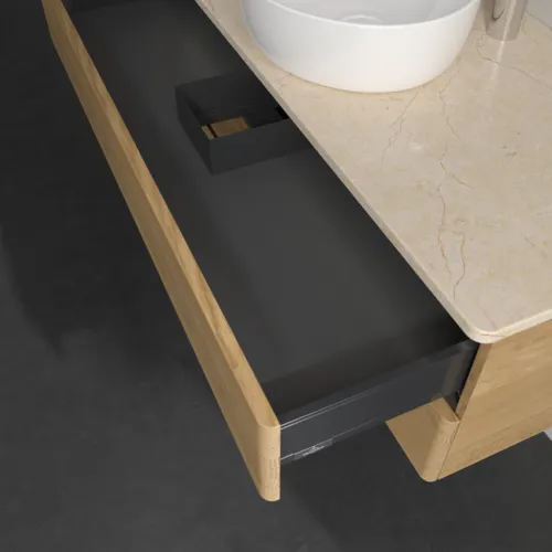 Bild von VILLEROY BOCH Antao Waschbeckenunterschrank, mit Beleuchtung, 2 Auszüge, 1200 x 360 x 500 mm, Front ohne Struktur, Honey Oak / Botticino #L21053HN