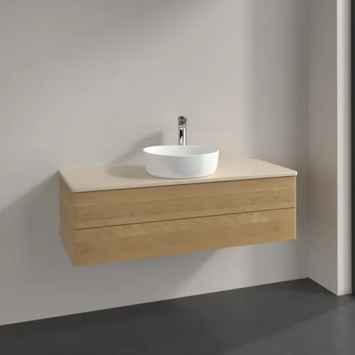 Bild von VILLEROY BOCH Antao Waschbeckenunterschrank, mit Beleuchtung, 2 Auszüge, 1200 x 360 x 500 mm, Front ohne Struktur, Honey Oak / Botticino #L21053HN