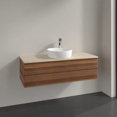VILLEROY BOCH Antao Waschbeckenunterschrank, mit Beleuchtung, 2 Auszüge, 1200 x 360 x 500 mm, Front ohne Struktur, Warm Walnut / Botticino #L21053HM, Bild 2