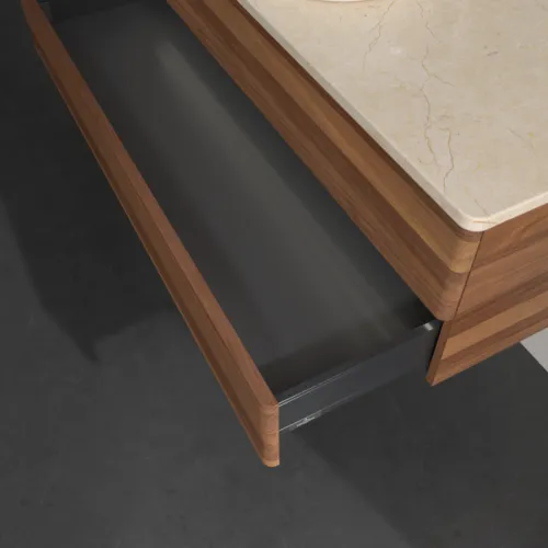 VILLEROY BOCH Antao Waschbeckenunterschrank, mit Beleuchtung, 2 Auszüge, 1200 x 360 x 500 mm, Front ohne Struktur, Warm Walnut / Botticino #L21053HM, Bild 6