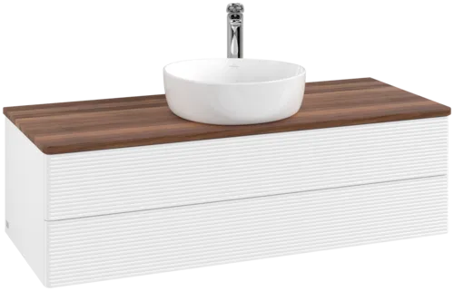 VILLEROY BOCH Antao Vanity unit, with lighting, 2 pull-out compartments, 1200 x 360 x 500 mm, Front with grain texture, White Matt Lacquer / Warm Walnut #L21152MT resmi