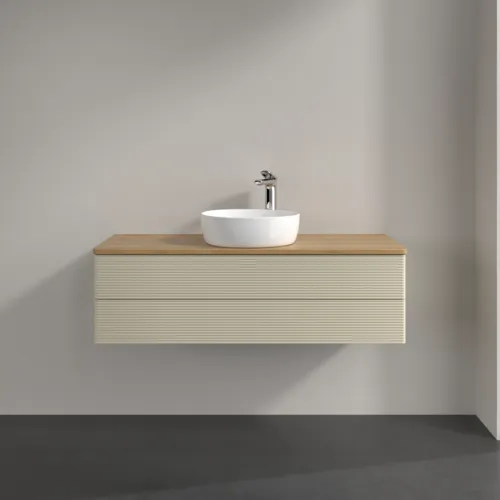 Bild von VILLEROY BOCH Antao Waschbeckenunterschrank, mit Beleuchtung, 2 Auszüge, 1200 x 360 x 500 mm, Front mit Struktur, Silk Grey Matt Lacquer / Honey Oak #L21151HJ