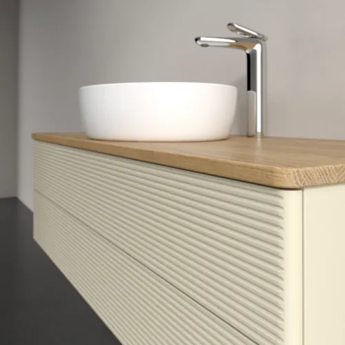 Bild von VILLEROY BOCH Antao Waschbeckenunterschrank, mit Beleuchtung, 2 Auszüge, 1200 x 360 x 500 mm, Front mit Struktur, Silk Grey Matt Lacquer / Honey Oak #L21151HJ