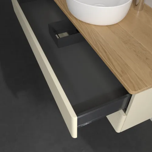 Bild von VILLEROY BOCH Antao Waschbeckenunterschrank, mit Beleuchtung, 2 Auszüge, 1200 x 360 x 500 mm, Front mit Struktur, Silk Grey Matt Lacquer / Honey Oak #L21151HJ