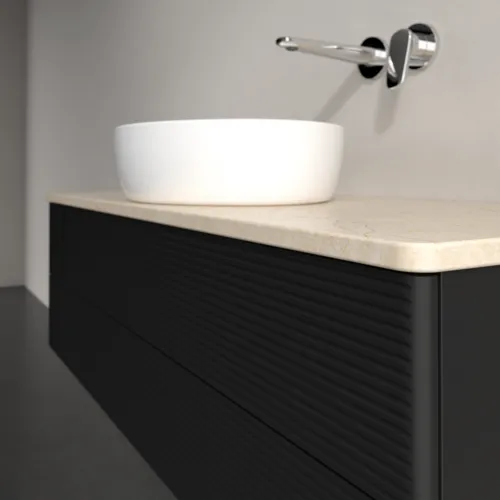 Bild von VILLEROY BOCH Antao Waschbeckenunterschrank, mit Beleuchtung, 2 Auszüge, 1200 x 360 x 500 mm, Front mit Struktur, Black Matt Lacquer / Botticino #L21113PD