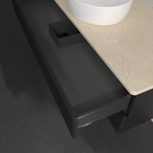 Bild von VILLEROY BOCH Antao Waschbeckenunterschrank, mit Beleuchtung, 2 Auszüge, 1200 x 360 x 500 mm, Front mit Struktur, Black Matt Lacquer / Botticino #L21113PD