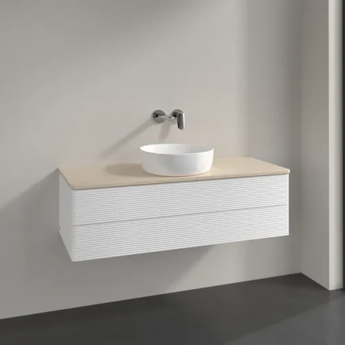 Bild von VILLEROY BOCH Antao Waschbeckenunterschrank, mit Beleuchtung, 2 Auszüge, 1200 x 360 x 500 mm, Front mit Struktur, White Matt Lacquer / Botticino #L21113MT