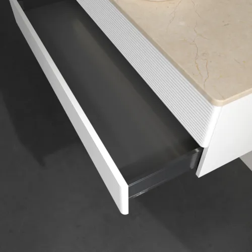 Bild von VILLEROY BOCH Antao Waschbeckenunterschrank, mit Beleuchtung, 2 Auszüge, 1200 x 360 x 500 mm, Front mit Struktur, White Matt Lacquer / Botticino #L21113MT