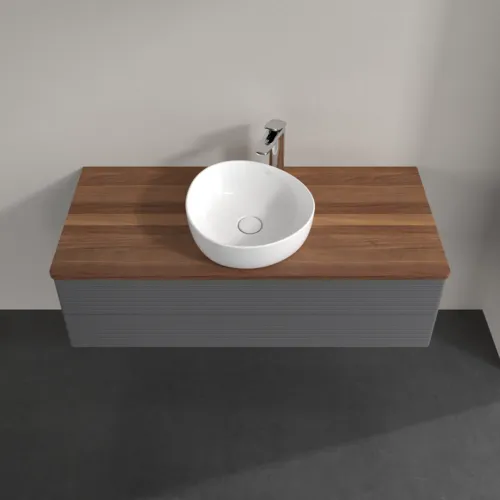 Bild von VILLEROY BOCH Antao Waschbeckenunterschrank, mit Beleuchtung, 2 Auszüge, 1200 x 360 x 500 mm, Front mit Struktur, Anthracite Matt Lacquer / Warm Walnut #L21152GK