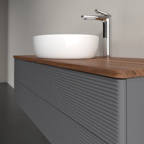 Bild von VILLEROY BOCH Antao Waschbeckenunterschrank, mit Beleuchtung, 2 Auszüge, 1200 x 360 x 500 mm, Front mit Struktur, Anthracite Matt Lacquer / Warm Walnut #L21152GK